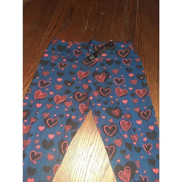Plus Size One Size 12-20 Legging Depot Blue Red Black Heart Leggings Valentines - Picture 2 of 4